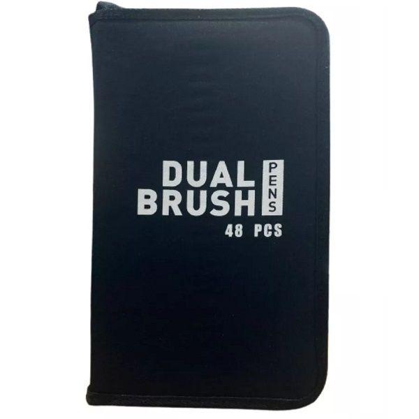 Kit 48 Canetas Ponta Dupla Dual BRUSH Pen Fine Line Touch